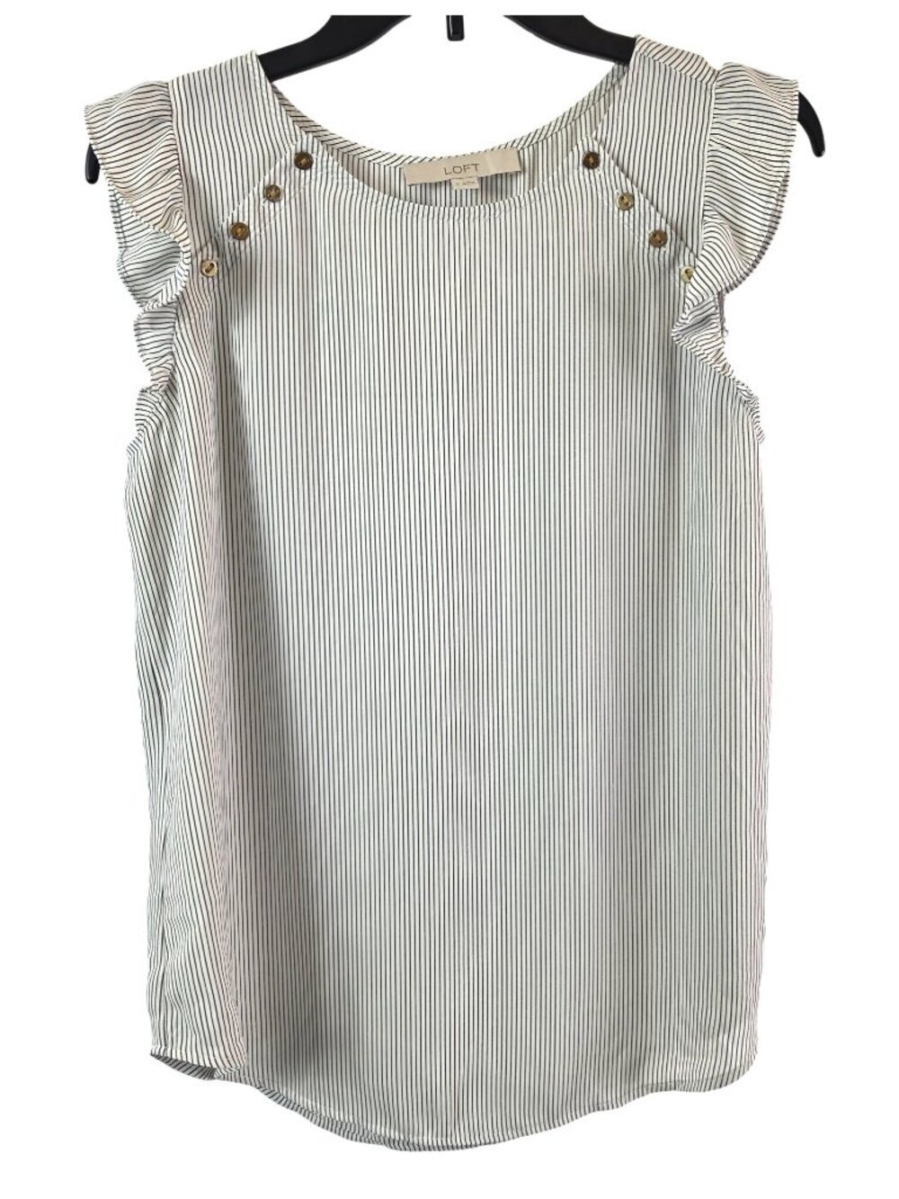 Ann Taylor LOFT Blouse Womens S Black White Pinstripe Flutter Sleeve Top